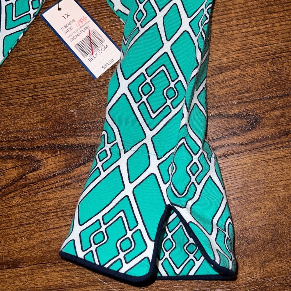 NWT Crown & Ivy Green & White Boho Preppy Wide Sleeve Midi Sheath Dress Size 1X - Picture 10 of 15
